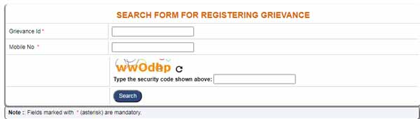 SEARCH FORM FOR REGISTERING GRIEVANCE