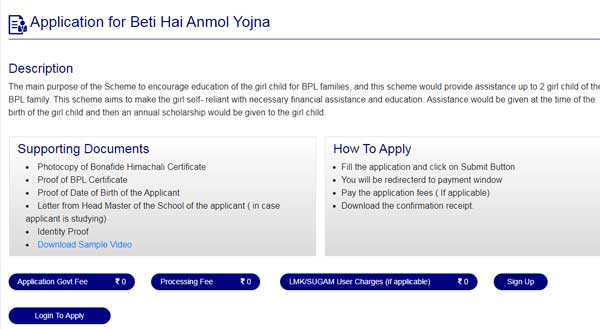 Application for Beti Hai Anmol Yojna