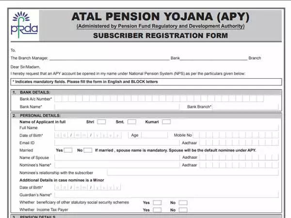 atal pension yojana application form