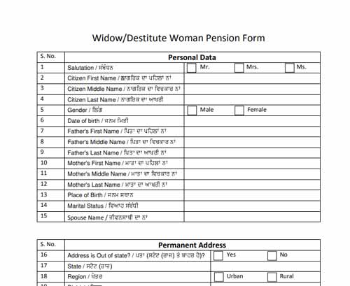 Punjab Widow Pension Form