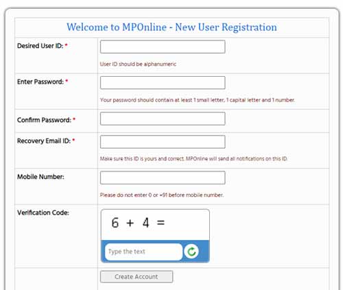 Welcome to MPOnline - New User Registration