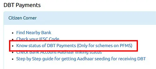 DBT Payment Status