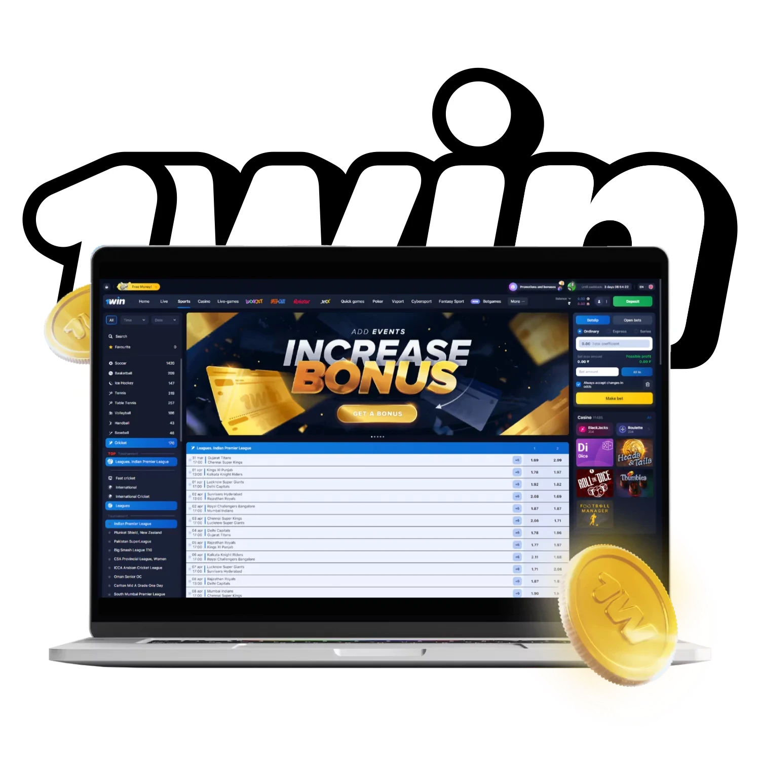 Install the 1win PC client on your device.